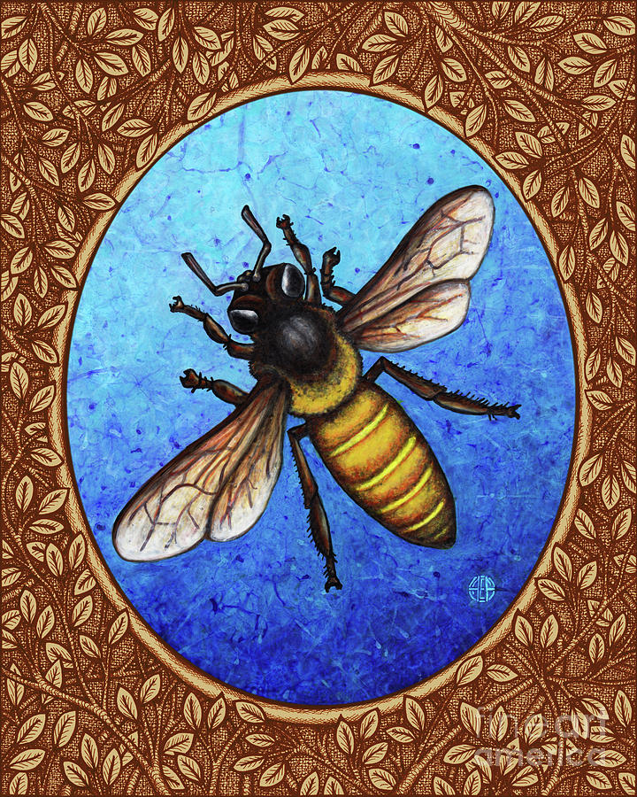 Honeybee Portrait - Brown Border Painting by Amy E Fraser