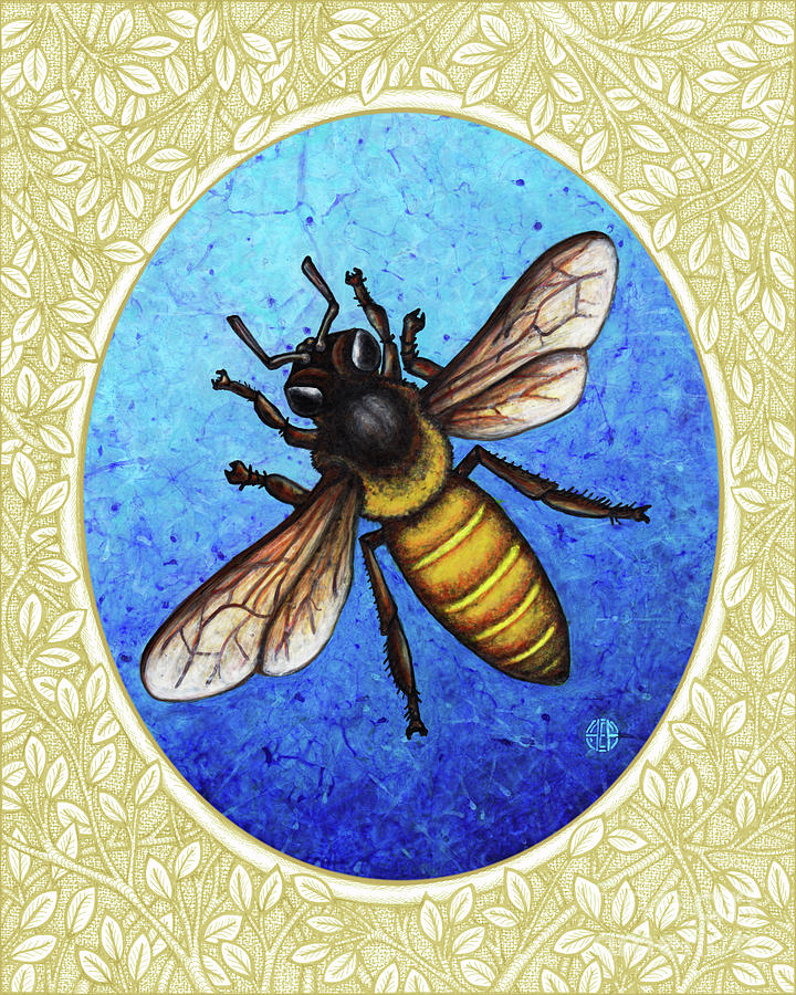 Honeybee Portrait - Cream Border Painting by Amy E Fraser