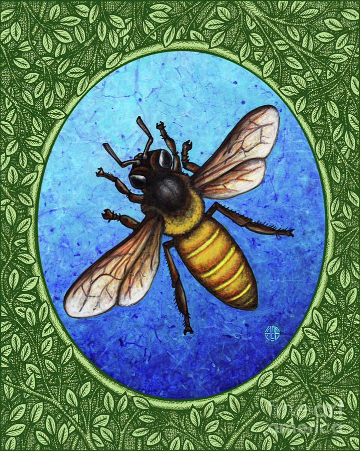 Honeybee Portrait - Green Border Painting by Amy E Fraser