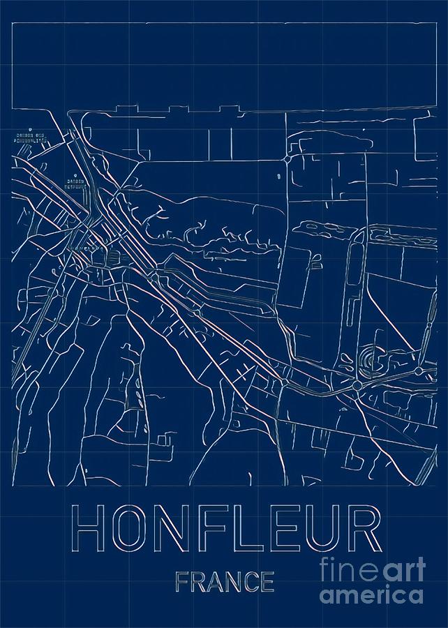 Honfleur Blueprint City Map Digital Art by HELGE Art Gallery