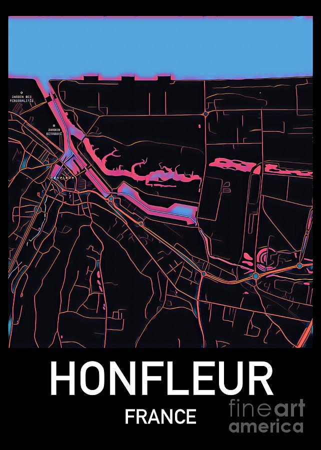 Honfleur City Map Digital Art by HELGE Art Gallery