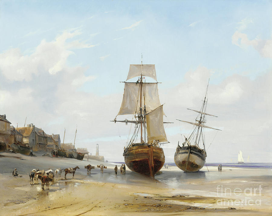 Honfleur, Low Tide 1827 Painting by Louis Eugene Gabriel Isabey