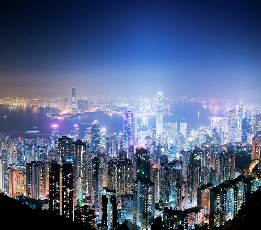 Hong Kong City Skyline At Night China Photograph by Deejpilot