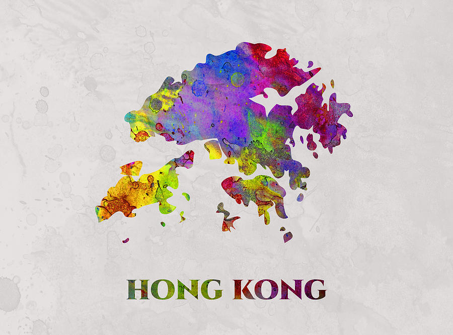 Hong Kong Map Water Color Artist Singh Mixed Media By Artguru Official Maps 0371
