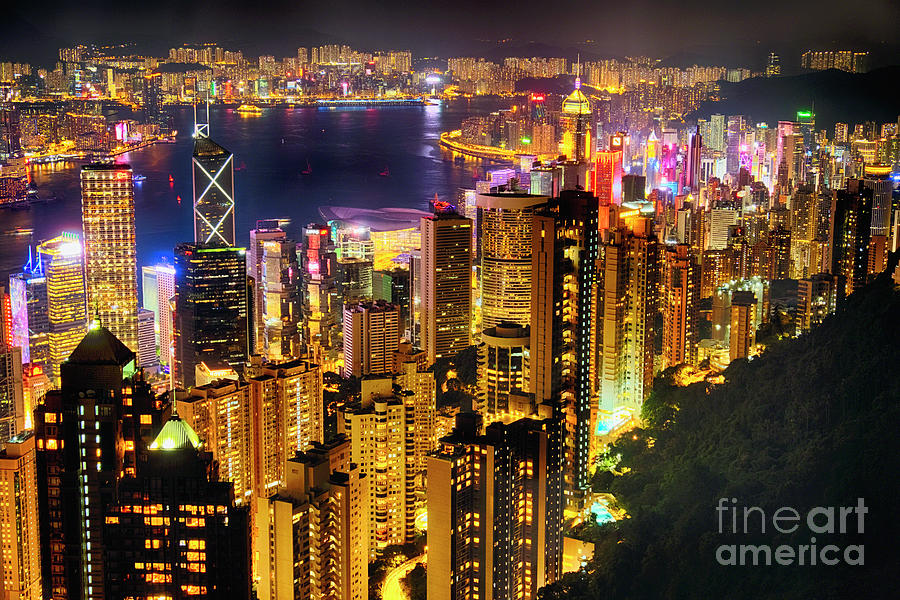 Hong Kong Night Skyline Photograph by George Oze