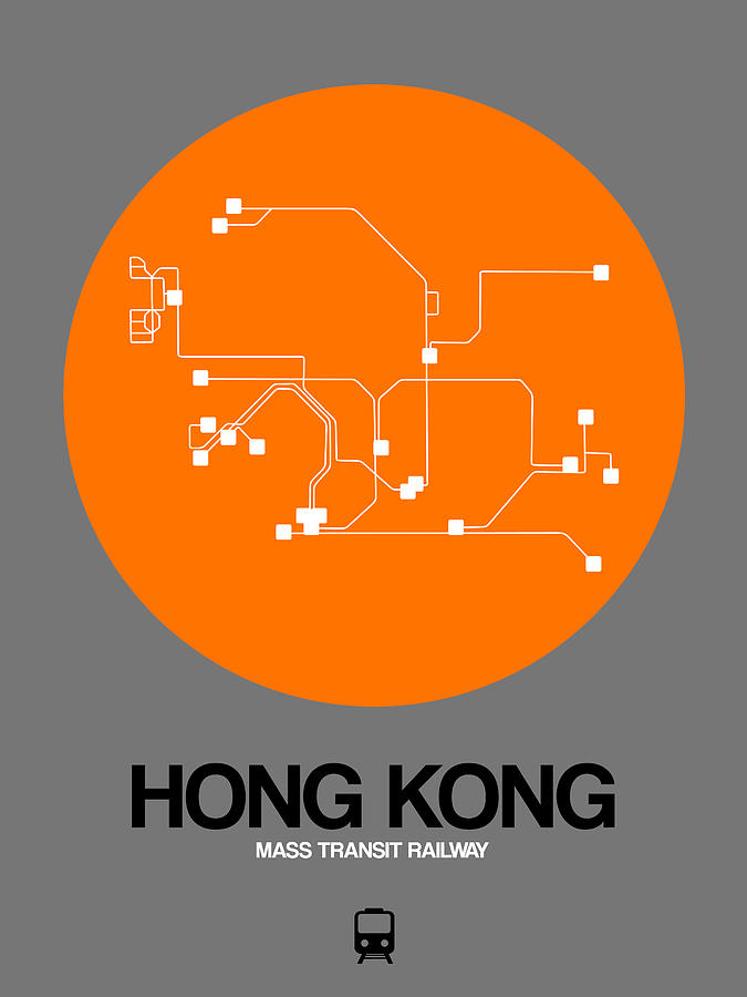 Hong Kong Orange Subway Map Digital Art by Naxart Studio