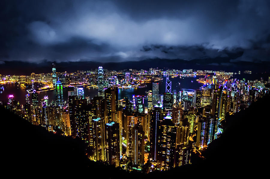 Hong Kong Skyline At Night From Peak Photograph by © Francois Marclay
