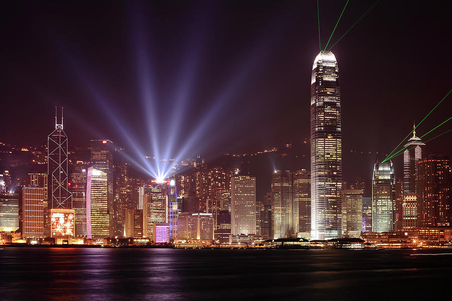 Hong Kong Skyline At Night With Bright Photograph by Samxmeg