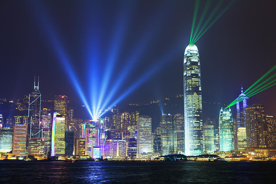 Hong Kong Skyline By Night Photograph by Fraser Hall - Fine Art America