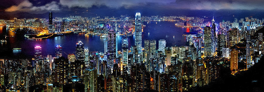 Hong Kong Skyline - DWP1864884 Painting by Dean Wittle