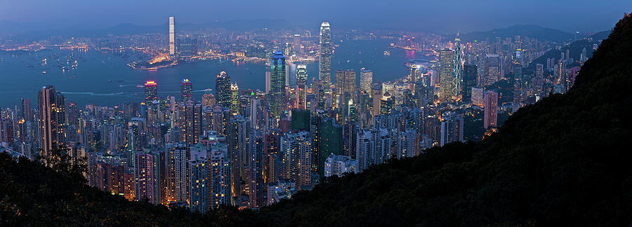 Hong Kong Skyscrapers Glittering Lights Photograph by Fotovoyager