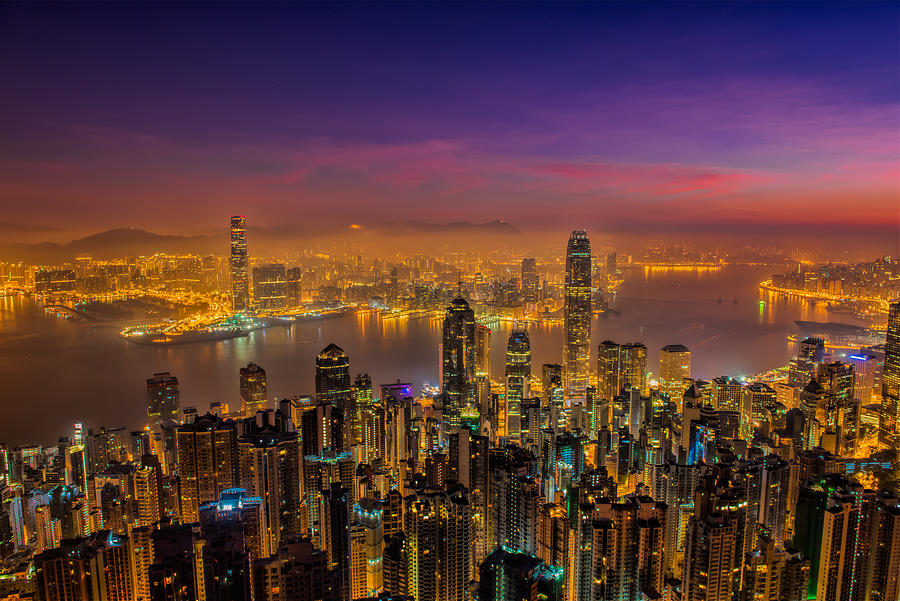 Architecture Photograph - Hong Kong Sunrise by Jay Zhu