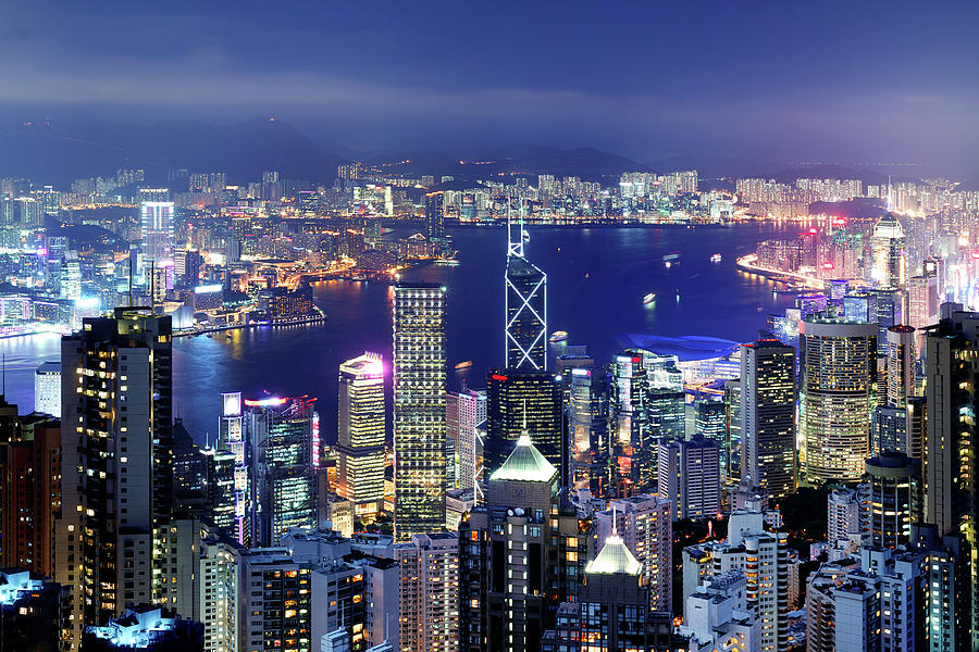 Hong Kong Victoria Harbor At Night Photograph by Samxmeg Hong Kong Victoria Harbor At Night Photograph by Samxmeg