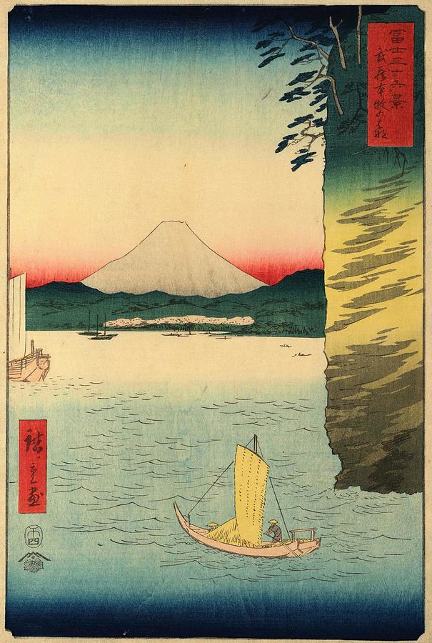 Honmoku Cliff in Musashi Province, from the series Thirty-Six Views of Mount Fuji. Painting by Utagawa Hiroshige