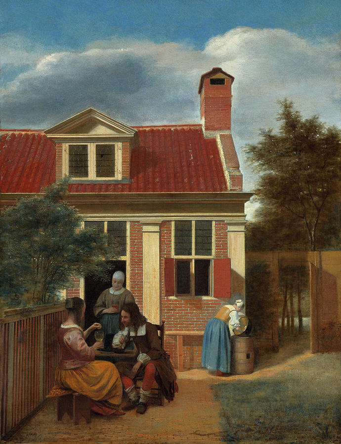 Figures in a Courtyard behind a House, C1663-65 Painting by Pieter De Hooch