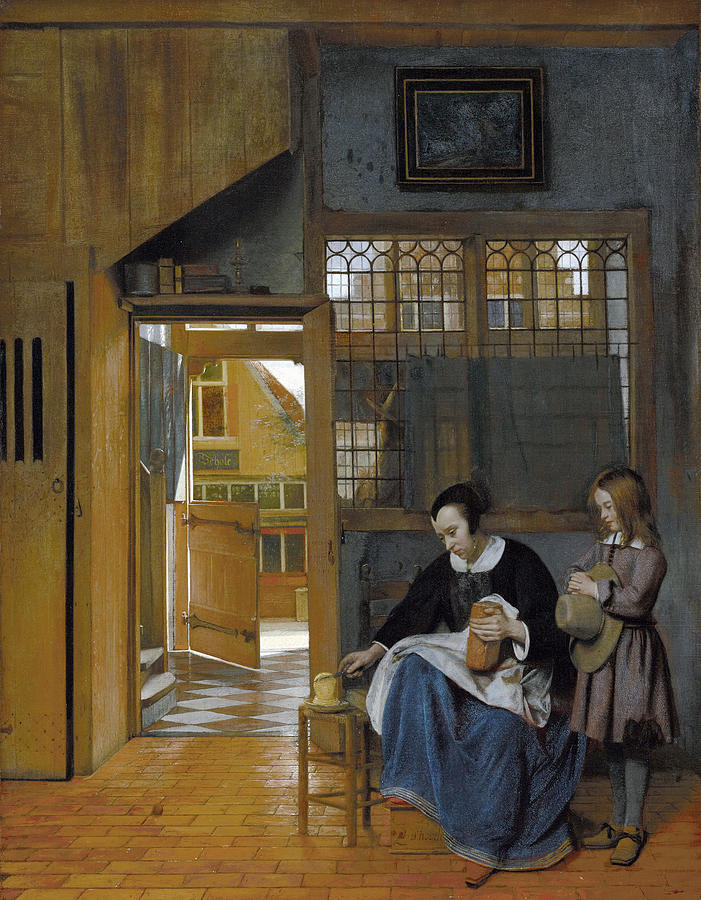Bread Painting - A Woman Preparing Bread and Butter for a Boy #5 by Pieter De Hooch