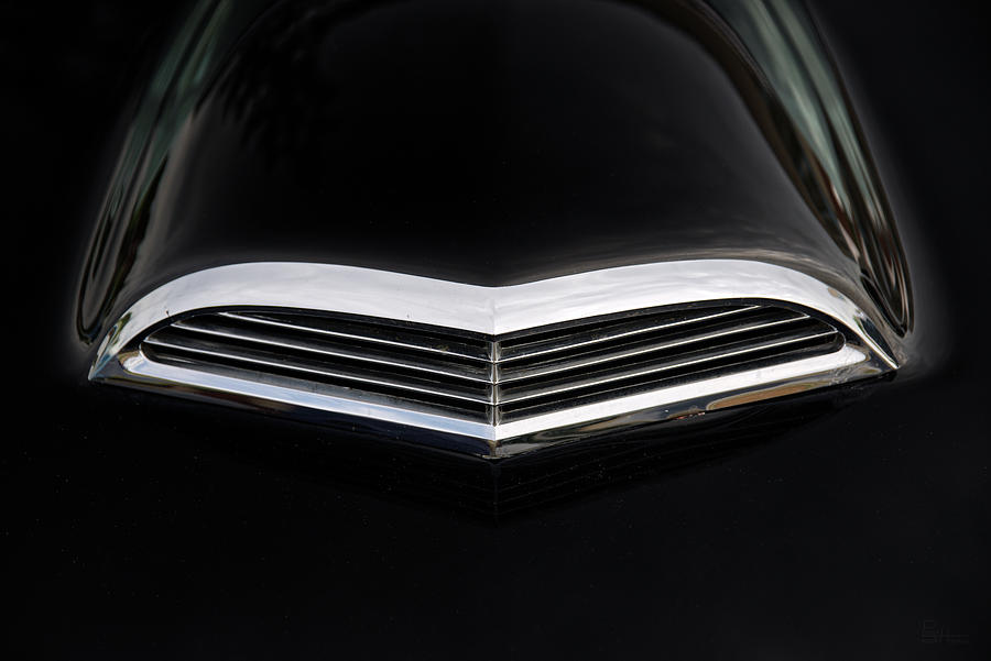 Hood detail of 1955 Vintage Black Ford Thunderbird Photograph by Peter Herman