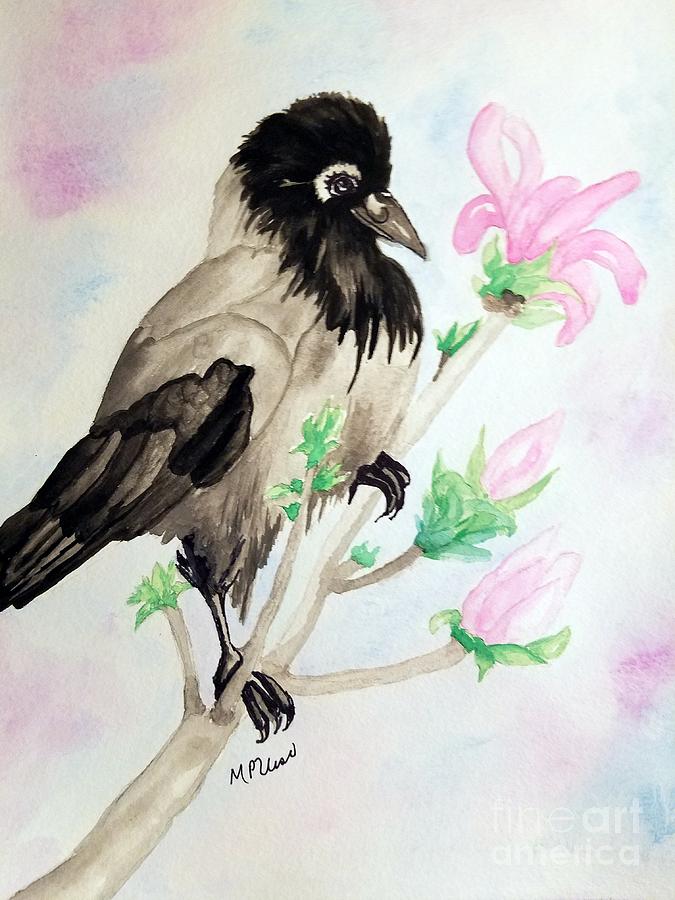 Crow Painting - Hooded Crow in Spring by Maria Urso