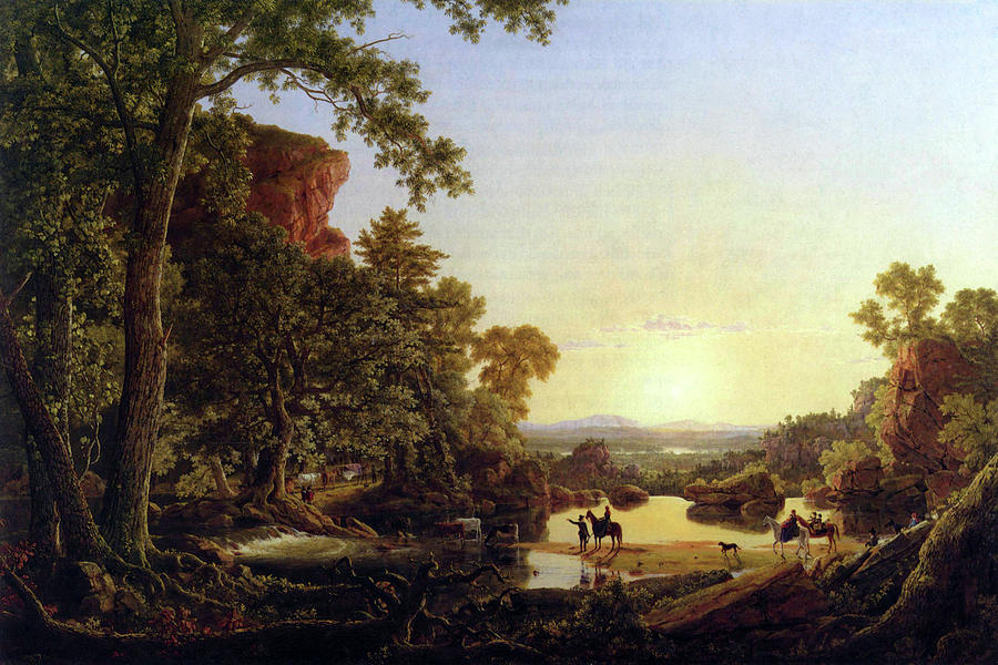 Hooker and convoy pass through the wilderness of Plymouth to Hartford Painting by Frederic Edwin Church