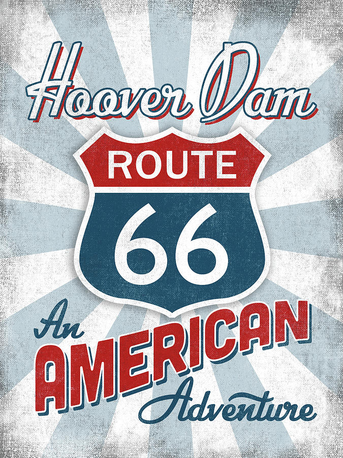 Map Digital Art - Hoover Dam Route 66 America by Flo Karp
