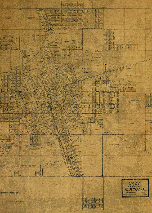 Vintage Mixed Media - Hope Arkansas Vintage City Street Map 1916 by Design Turnpike