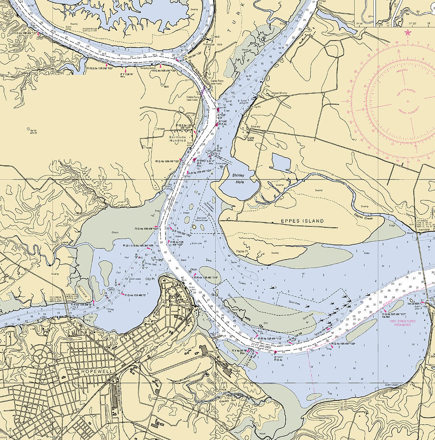 Hopewellvirginia Nautical Chart Mixed Media by Sea Koast Fine Art