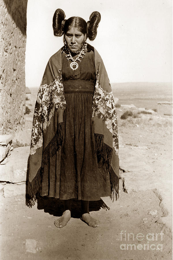 Necklace Photograph -  Hopi Maiden squash blossom hairdo, circa 1905 by Monterey County Historical Society