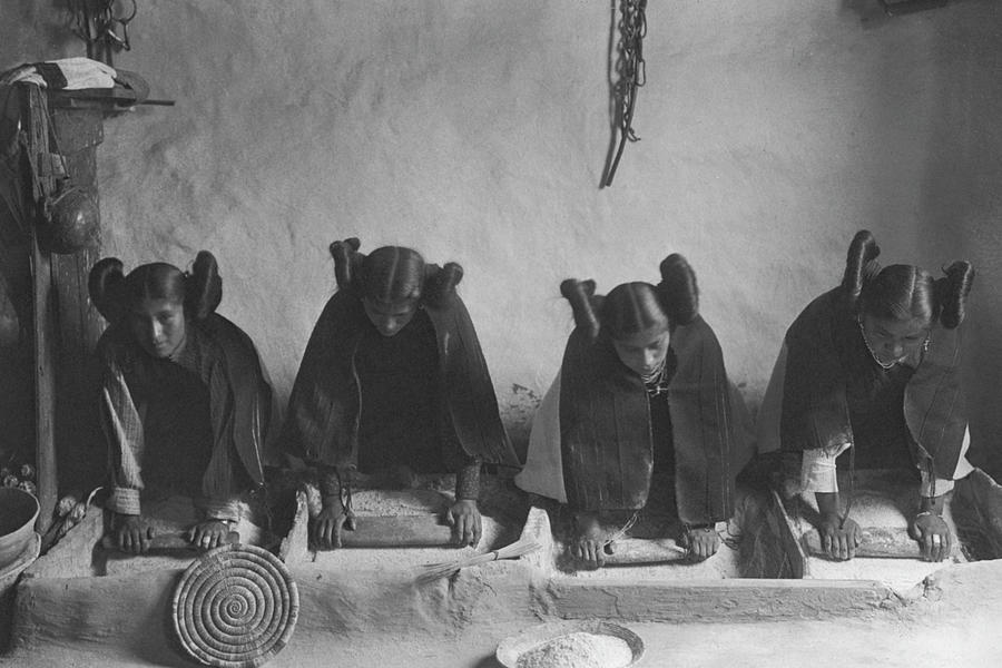 Native Painting - Hopi Women Knead Dough by Curtis