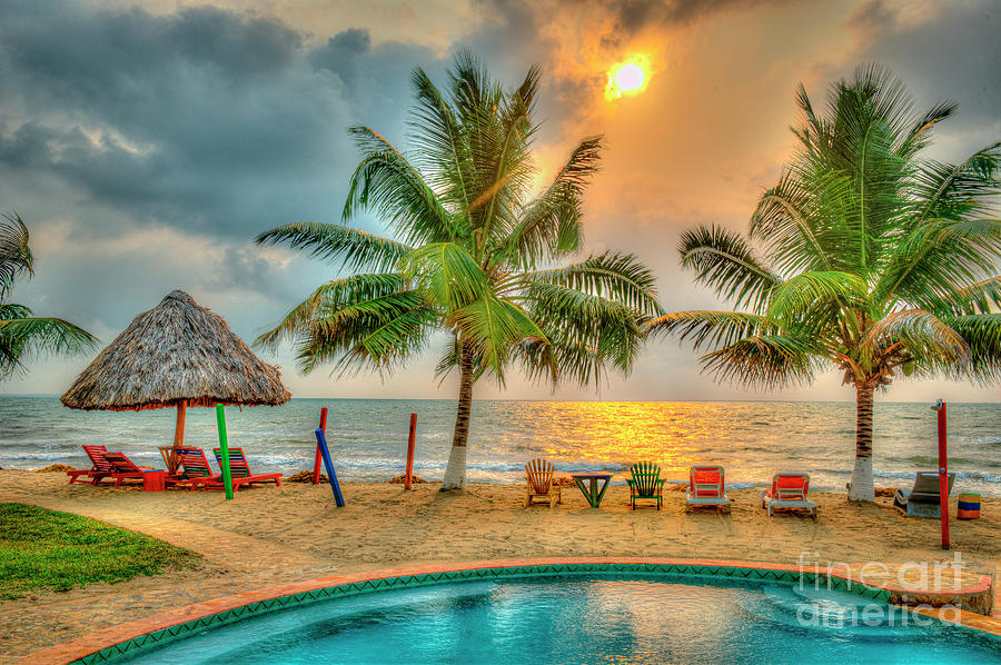 Hopkins Belize Pool Sunrise Photograph by David Zanzinger