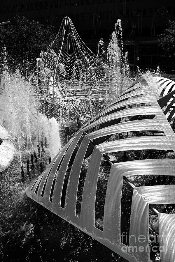 Hopkins Plaza Fountain in Monochrome Baltimore Photograph by James Brunker