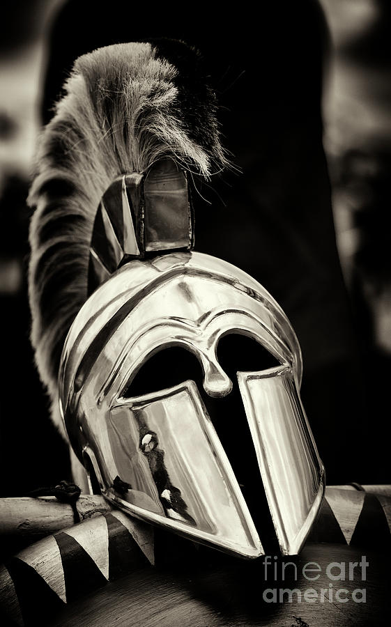 Black And White Photograph - Hoplite Helmet by Tim Gainey