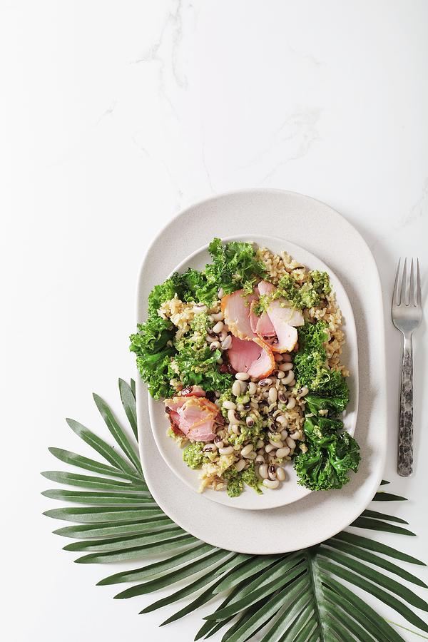 Hoppin John rice With Beans, Kale And Ham, Usa Photograph by Great Stock!
