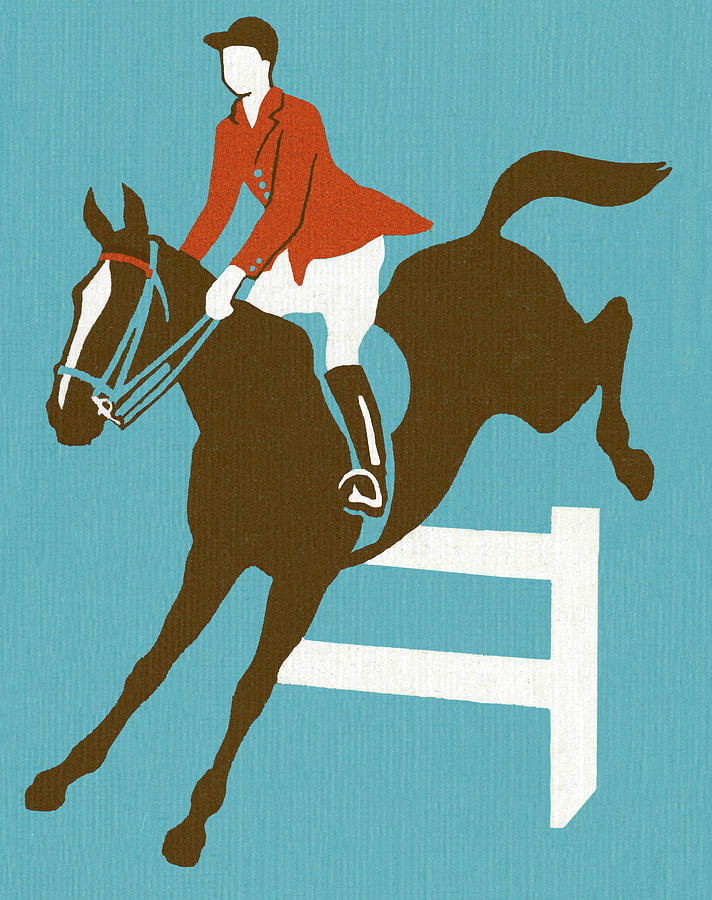 Sports Drawing - Horse and Rider Jumping Over Fence by CSA Images