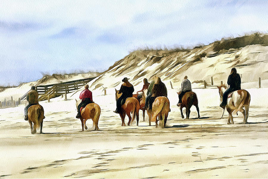 Horse Photograph - Horse back on the Jersey shore beach by Geraldine Scull