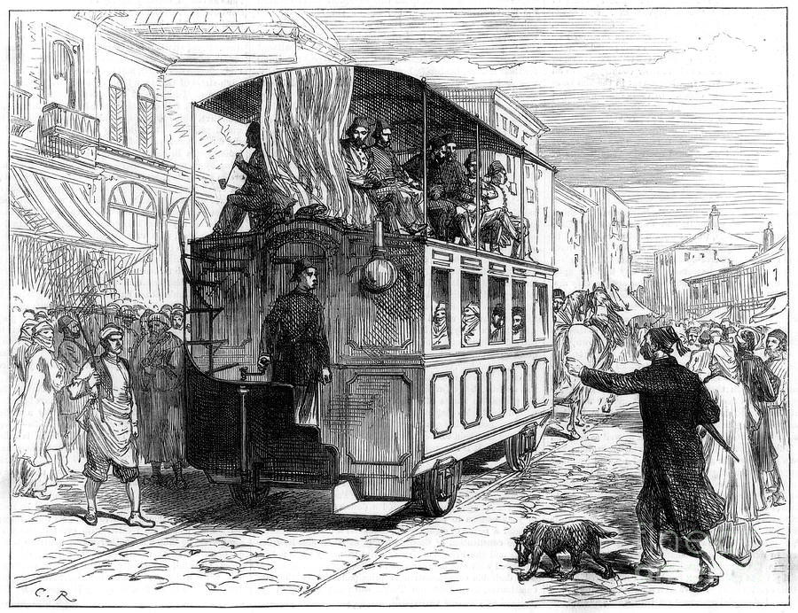 Horse-drawn Tram, Constantinople, 1877 Drawing by Print Collector