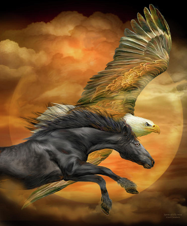Horse And Eagle - Spirits Of The Wind  Mixed Media by Carol Cavalaris