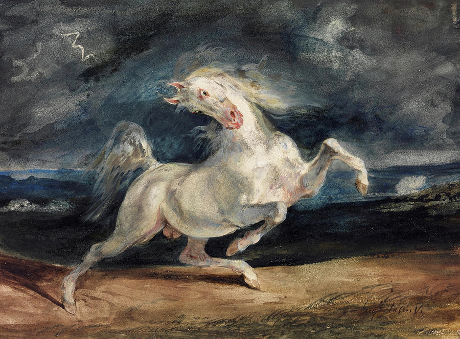 Horse Frightened by Lightning, 1829 Painting by Eugene Delacroix - Pixels