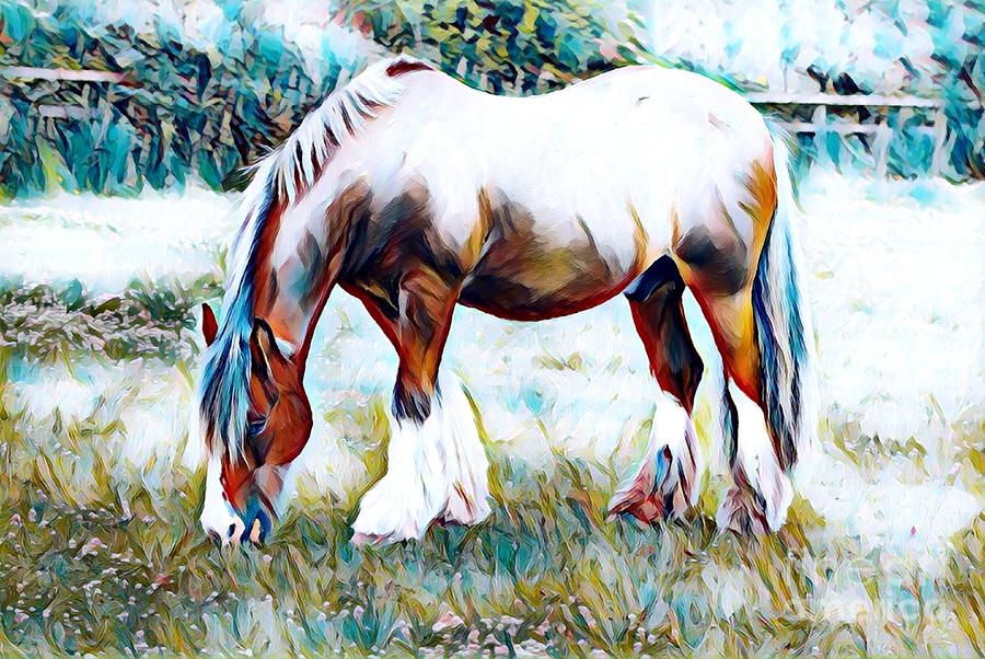Horse Grazing Mixed Media by Rogue Art Fine Art America