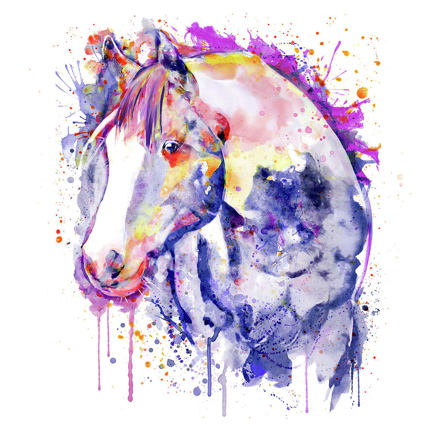 Horse Head Watercolor Portrait Painting by Marian Voicu