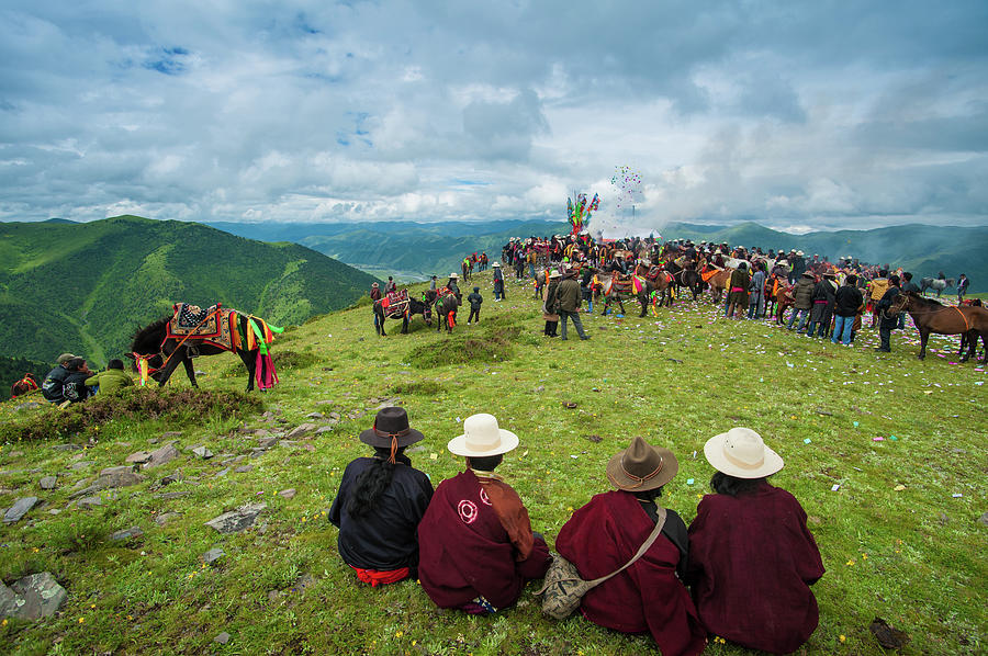 Horse Race In Tibet, Sichuan, China Photograph by Ducoin David