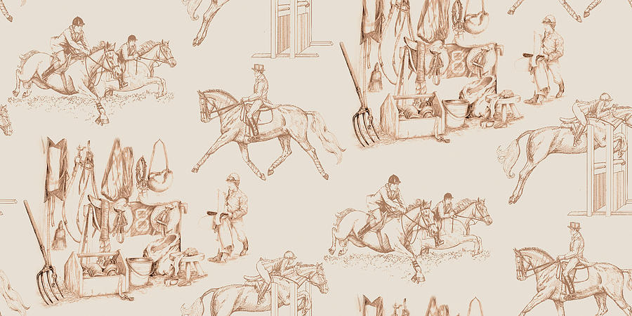 Horse Painting - Horse Toile Pattern Repeat by Sher Sester