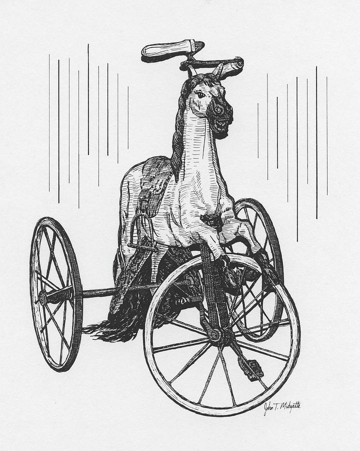 Horse Tricycle Drawing by Tommy Midyette