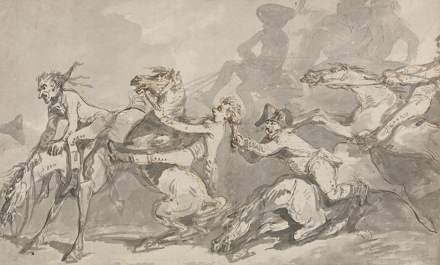 Horsemen Colliding Drawing by Thomas Rowlandson