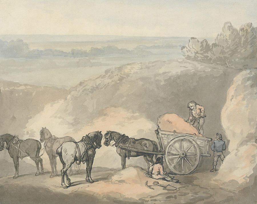 Horses and a Cart at a Sandpit Drawing by Thomas Rowlandson