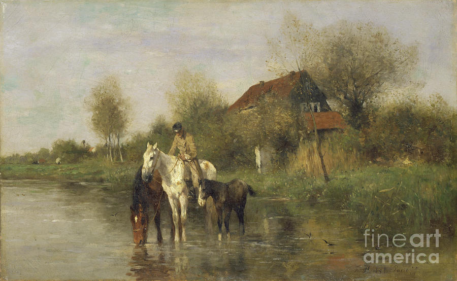 Animal Painting - Horses At Water, 1877 by Thomas Ludwig Herbst