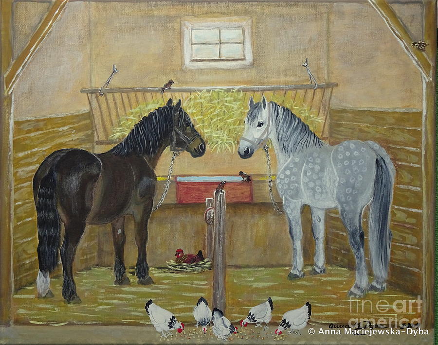 Horses In The Barn Painting By Anna Folkartanna Maciejewska Dyba