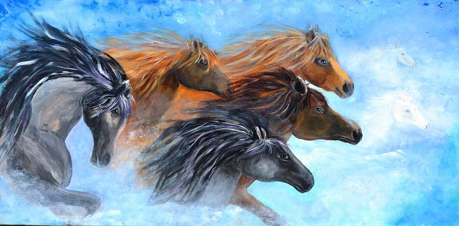 Horses in the Clouds Painting by Evi Green