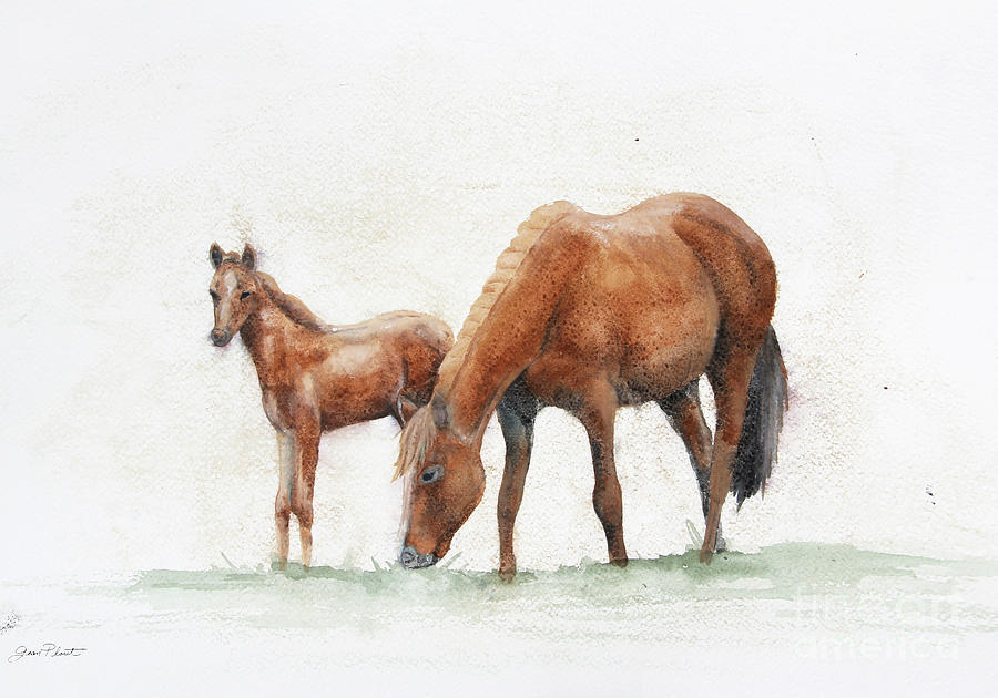 Horses In Watercolor Painting by Jean Plout