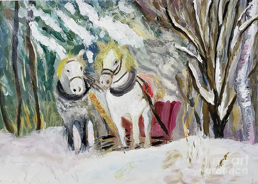 Horses in Winter Painting by Donna Walsh