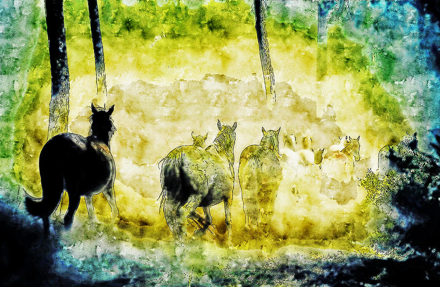 Horses Running watercolor drawing by Hasan Ahmed Horses Running watercolor drawing by Hasan Ahmed